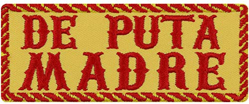 Parches ropa DE PUTA MADRE Spanish Patch Biker Iron-on/Patch España Iron-on picture | Regalo Motociclista Aplicación para Chaqueta de Cuero/Bolso/Chaleco | amarillo 100x40mm