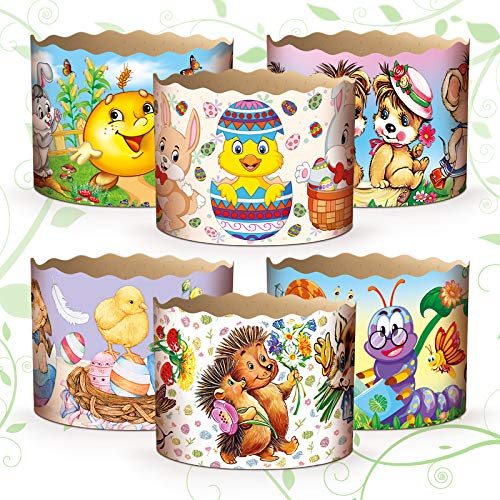 6pcs Baking Paper Molds for Easter Bread Cakes Panettone Paska Kulich (Kids Pattern 2, 110 * 85 mm (Diameter*Height))