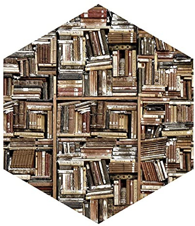 Hexagon Tapete - Shabby Bücherwand, 100cm x 87cm, Vlies Selbstklebend