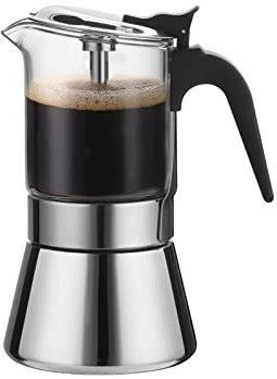 SIXAQUAE Moka Induction Stovetop Espresso Maker With Pressure valve,Crystal Glass-top & Stainless Steel Esprosso Moka Pot,160ml Classic Italian Coffee Maker