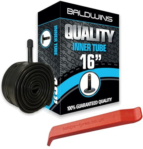 16 Baldwins Cycle/Bike Inner Tube 16 x 1.75 to 2.125 (Fits any 1.75, 1.85, 1.90, 1.95, 2.0, 2.10, 2.125 tyre) Schrader/Car Type Valve& BALDY'S TYRE LEVER