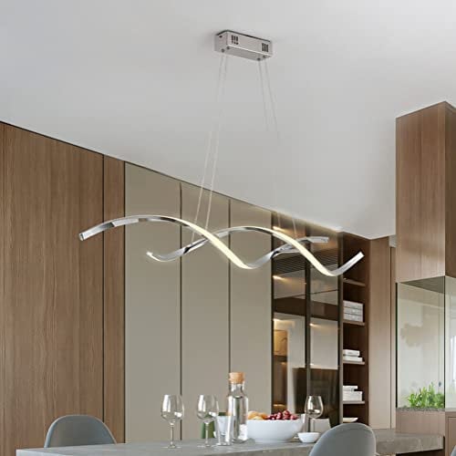Pendelleuchte/Hängelampe Esstisch Wohnzimmer Esszimmer Lampe LED Modern Dimmbar Decke Deko Hängeleuchte mit Fernbedienung Küchenlampe Chic Designer Hängend Leuchten Deckenleiste Lampe Chrom