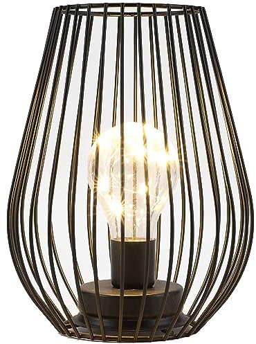 TRIROCKS Metal Battery Operated Table Lamp 21cm Tall Cage Shape Cordless Lanterns with Warm Fairy Lights Bulb for Patio Garden Bedside Wedding Hallway Indoor Outdoor (Black)