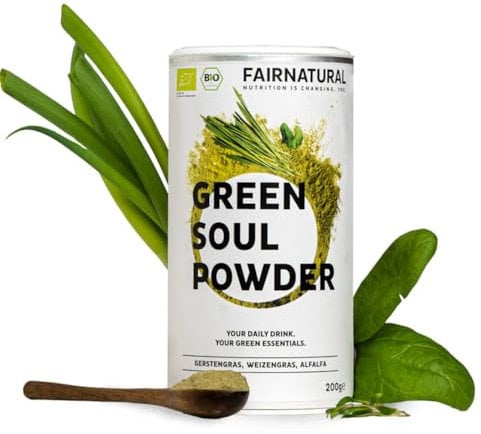 FAIRNATURAL® Greens Pulver [200G] - Entgiftungspulver grün - Daily Powder - Superfood Greens - Daily Gut Smoothie - Grünes Pulver mit Gerstengras, Weizengras & Alfalfa