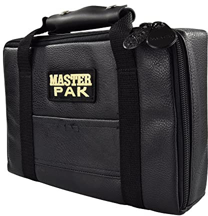 Karella Darttasche Master PAK,Lederoptik, schwarz, perfekte Aufbewahrung für bis 3 Set Darts und viel Zubehör, Dartcase, Tasche für Darts