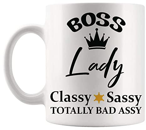 Fonhark - Lustige Boss Lady Tasse, Classy & Sassy Totally Bad Assy, 325 ml, Weiß
