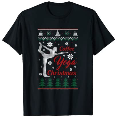 Coffee Yoga Ugly Christmas Sweater, Lustiges Herren Damen T-Shirt T-Shirt