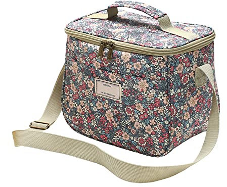 Nanxson Isolierte Lunchtasche Große Wiederverwendbare Kühltasche Wasserdichte Picknicktasche mit Blumenmuster und Verstellbarem Schultergurt (7.5L,B-Blau)