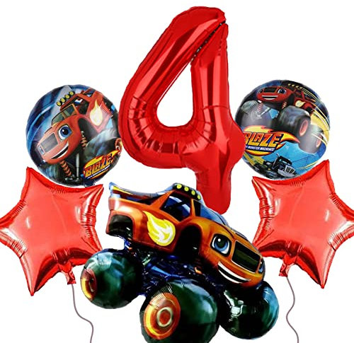 Cartoon Geburtstagsdeko 4 Jahre, 6 PCS Cartoon Luftballons, Thema Party Ballon Dekoration, Luftballons Geburtstagsfeier, Kindergeburtstag Deko Ballon, Luftballon 4. Geburtstag Jungen