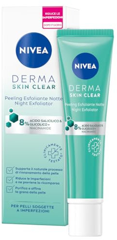 NIVEA Derma Skin Clear Peeling gegen Unvollkommenheiten 40 ml, Gesichtspeeling zur Hautpflege Mischhaut mit Glykolsäure, Salicylsäure und Niacinamid, reinigendes Gesichtspeeling