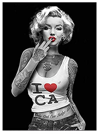 Wand Kunst Bild Leinwand Marilyn Monroe Schauspielerin Schönheit Tattoo Malerei Wand Kunst Poster und Drucke Wand Bild Kunstwerk für Wohnzimmer Dekor Unframed,40x60cm