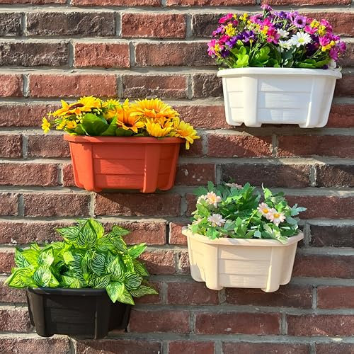 ORIMERC 8 Pack 25cm Wand-Pflanzgefäße aus Kunststoff, Retro-Stil, Geländer, hängende Pflanzgefäße, Pflanzen, Blumen, Kunststofftöpfe, Körbe für Balkon, Zaun, Garten, Außen- und Innenbereich-4 Farben