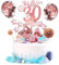 Tortendeko 30. Geburtstag für Frauen und Männer 17 Pcs Teiliges Cake Topper Happy Birthday Kuchendeko Set mit Happy Birthday Dekoration, Kerzen, Sternen, Luftballons und Papierfächer (Rosa Gold)