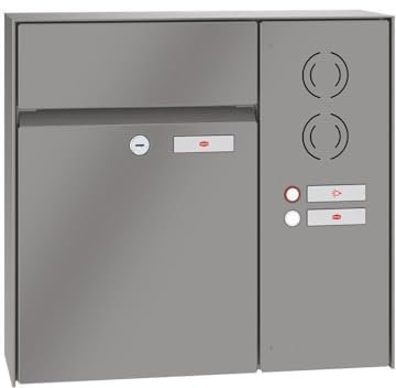 RENZ/Plan/Aufputz-Briefkastenanlage Wand-Briefkasten/RAL-Farbe 9007 Volumen 21 L/Sprechsieb rechts/Dein-Briefkasten.de