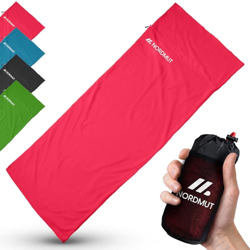 NORDMUT® Hüttenschlafsack Baumwolle Ultraleicht - Sommerschlafsack Kleines Packmaß & Atmungsaktiv - Schlafsack Dünn & besonders weich inkl. Kissenfach [220 x 90 cm]