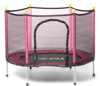 Trampoline Enfant Salty 140 - Rose - Trampoline résistant Parfait pour intérieur et extérieur, avec Filet de Protection zippé, et Protection des Bords