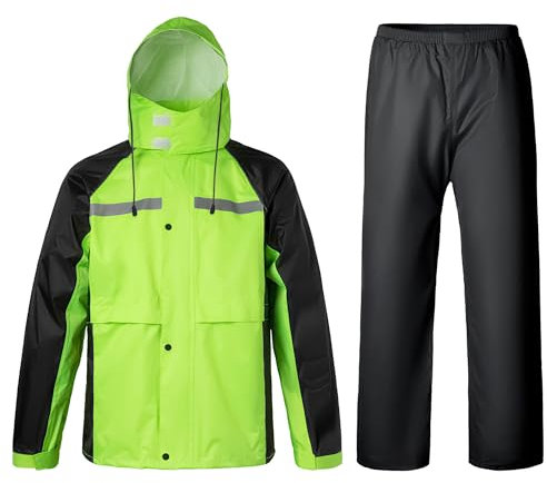 Oralidera Regenanzug für Herren Damen Reflektierend Winddicht Regenanzug Regenbekleidung Fahrrad Regenjacke und Regenhose Wasserdichter Anzug, Grün+Schwarz, L