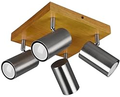 lightling modern Deckenleuchte Julie, 4-flammiger Spotbalken, drehbar und schwenkbar, Deckenspot Spot Strahler Spotleiste, Holz & nickel Metall, 4 x GU10 max. 35W, 22 x 22 cm