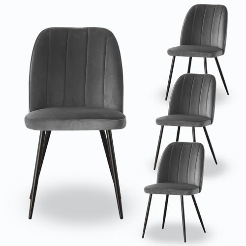 JYMTOM Samt Esszimmerstühle Wohnzimmersessel Polsterstuhl mit schwarzen Beinen für Esszimmer, Küche, Wohnzimmer, Büro, Schminktisch Industrial modern Design mit Streifen (Grau,4)