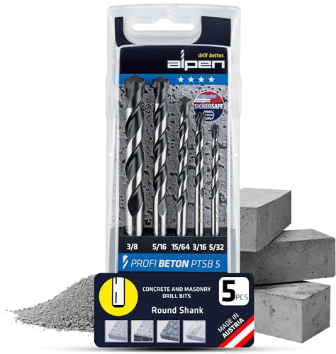 Alpen 5-teiliges Betonbohrer-Set – Vielseitige Hammerbohrer-Sets für PGM-zertifizierte Präzision und präzise Dübellöcher – langlebiger Bohrer für Beton, Natursteine und Marmor
