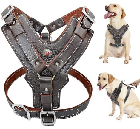 Bceer Strapazierfähiges Hundegeschirr Für Große Hunde Echtes Ledergeschirr Hundetrainingsweste Mit Schnellverstellgriff Für Labrador Pitbull(Size:XL)