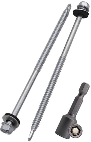 SKIR'CO (40 pièces) Vis à toiture zinguées 6,3 x 140 mm, tête hexagonale, vis autoperceuses DIN 7504-K avec rondelles d'étanchéité EPDM