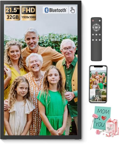 BSIMB Cadre photo numérique WiFi extra large de 21,5 pouces, cadre photo numérique FHD 64 Go, haut-parleur Bluetooth, écran tactile, télécommande, partage facile des photos/vidéos via