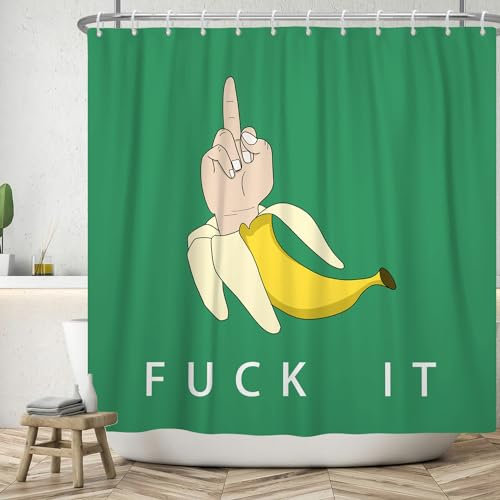 ASDCXZ Lustig Duschvorhang 120x200 cm, Gelb Banane Lustig Geste Grün Bad Waschbar Duschvorhänge Polyester Textil Wasserdicht Badevorhang für Badewanne mit 8 Haken