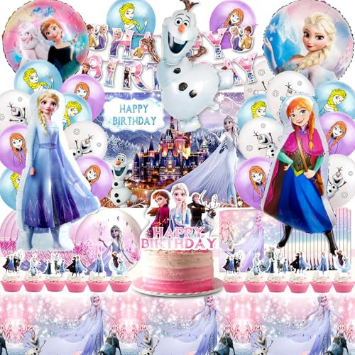 81 Pièces Decoration Anniversaire Reine Des Neiges Kit, Anniversaire Reine Des Neiges, Ballon Froze Anniversaire, Decoration Gateau Reine Des Neiges, Fond, Nappe, Assiette, Décorations Fête Els
