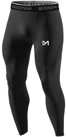 MEETYOO Herren Kompressionshose Leggings, Schwarz, S EU