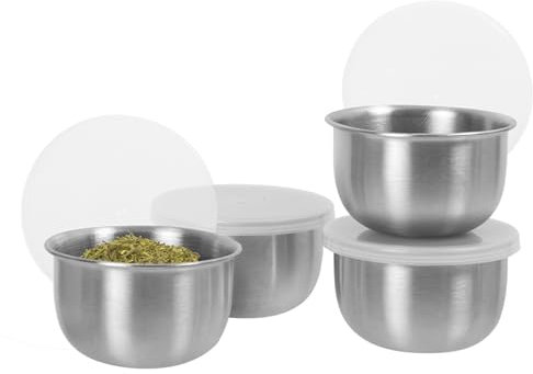OGGI Set mit 4 Edelstahl-Schüsseln, 118 ml, mit Deckel, ideale Salz- und Pfefferschalen, Mini-Aufbewahrungsschalen