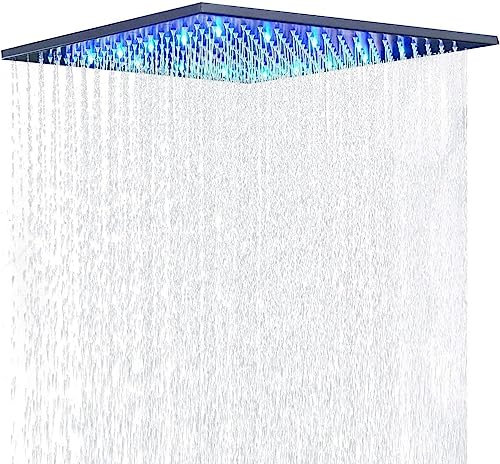 JUNSOTTOR LED Deckenbrause 30x30cm mit Selbstreinigung & Farbwechsel Schwarz | Messing Einbau-Duschsystem - Anti-Kalk Edelstahl Regendusche