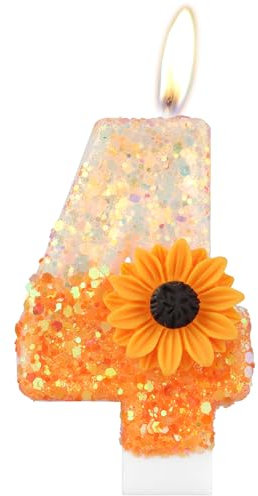 Orange Daisy Birthday Candles, Orange Flower 4th Birthday Candle, Flower Number 4 Candles for Cake, Girls Boys 4th Birthday Decorations,Daisy Themed Party for Girls Boys Birthday Party Decorations