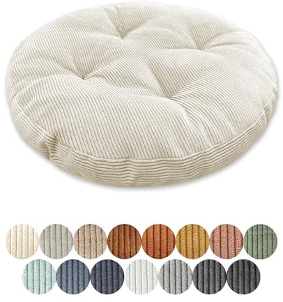 Lsjoaw Sitzkissen Rund 50cm Dicke 6cm 1 Stück Bodenkissen Rund Sitzpolster Stuhlauflage Sitzpolster Stuhlkissen Polster Auflage für Wohnzimmer Büro Konferenzraum Cordstoff （Weiß）