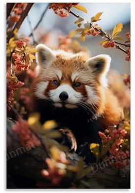 FYFMUSHE Wunderschöner roter Panda, Leinwand-Kunstdruck, moderne Natur, Wildtiermalerei, Kunstposter, gerahmtes Kunstwerk für Zuhause, Schlafzimmer, Wohnzimmer, Büro, Wanddekoration