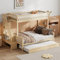 Etagenbett Kinderbett 90x200 & 140x200 cm für 2-3 Kinder, Hochbett mit Treppe und Ausziehbett, Bett mit Rausfallschutz & Lagerregal & Lattenrost, Multifunktionsbett Stockbett Jugendhochbett, Natur