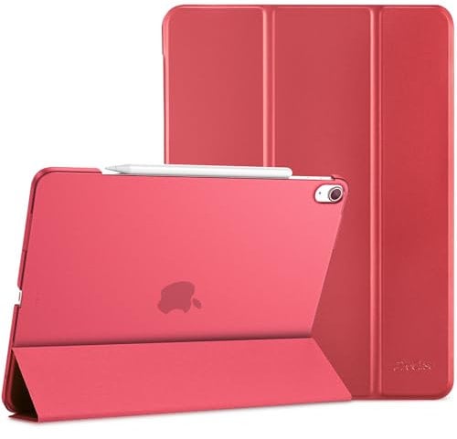 ProCase Hülle für iPad Air 13 Zoll (M3/M2 2025/2024), Dreifache Schutzhülle Case für 13 iPad Air M3 2025/ M2 2024, Dünn Leicht Smart Cover mit Translucent Frosted Rückhülle -Rot