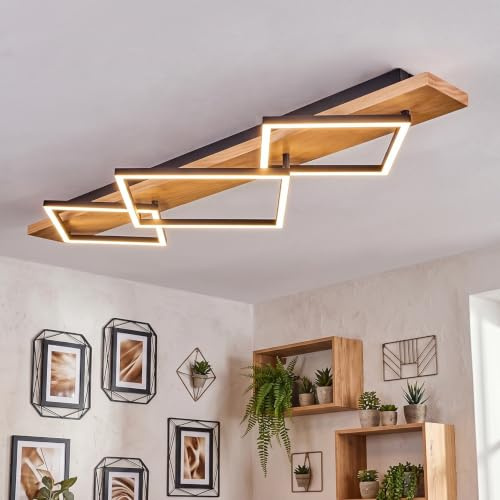 HOFSTEIN LED Deckenleuchte Pompu, Deckenlampe aus Metall/Holz/Kunststoff in Natur/Schwarz/Weiß, 42 Watt, 5400 Lumen, 3000 Kelvin, moderne Leuchte für Schlafzimmer, Esszimmer, Wohnzimmer, Küche, Flur