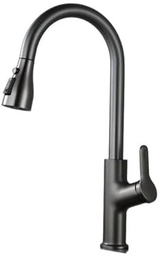 Grifo de cocina extraíble gris pistola con rotación de 360°, tres modos de salida de agua, fregadero de un solo orificio, lavabo for lavavajillas, agua caliente