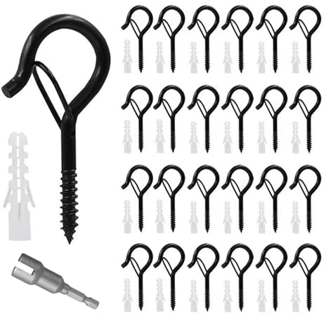 FUZVOL 24 PCS Screw Hooks,Hooks for Outdoor Lights,Christmas Light Hooks Q-Hanger Ceiling Wall Screw in Hooks with Safety Buckle,Screw Hooks for Hanging Cup,Utensils,Outdoor String,Wind Chimes