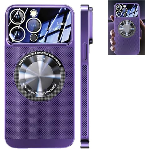YODAOLI Electroplating Heat Dissipation Magnetic Large Window Phone Case, Electroplating Magnetic Heat Dissipation Phone Case for iPhone 16/15/14/13/12 Pro Max (for iPhone14pro,Purple)