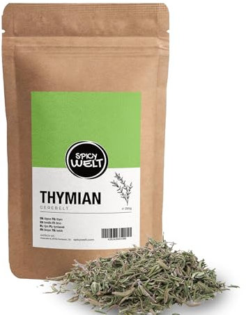 Spicy Welt Thym Séché Frotté (250g) – Thym Feuilles Coupées | Essentiel Cuisine Méditerranéenne, Rôtis & Grillades | Chaud, Terreux & Aromatique | 100% Pur & Naturel, Sans Additifs