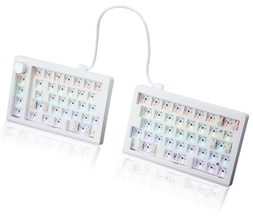 BOYI GMK70 Split Mechanical Keyboard Kit with Knob,VIA Wireless Ergonomic Keyboard Gasket Structure BT/2.4Ghz/Wired Hot Swap Custom Barebones 65% NKRO RGB PC Gaming DIY Kit for Win/Mac (White)