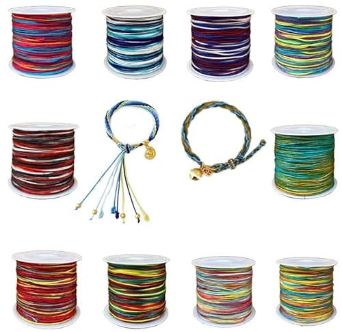 10 colors of nylon braided rope color line Chinese knot hemp rope knitting DIY necklace bracelet jewelry craft making, rainbow color. Length 30 meters, diameter 0.8 millimeters (style 2)