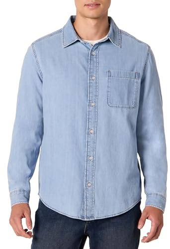 Amazon Essentials Men's Regular-Fit Long-Sleeve Button-Down Denim Shirt, Light Indigo Wash, M