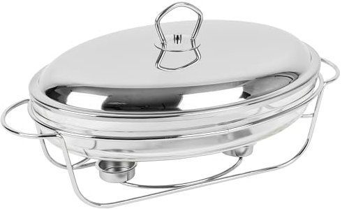 KARL HAUSMANN Wärmebehälter für Speisen mit Glaseinsatz - 3L - Teelicht Warmhalteplatte - Edelstahl Gestell und Deckel mit Griff - Speisenwärmer - Warmhaltebehälter Essen - Chafing Dish Behälter