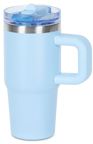 14 oz Tumbler for kids with Detachable Flip Straw Lid and handle, 100% Leak Proof 14 oz mini cup, Stainless Steel Vacuum Insulated Tumbler, Wide Mouth Easy to Clean, Keep Cold or Hot (Sky Blue)
