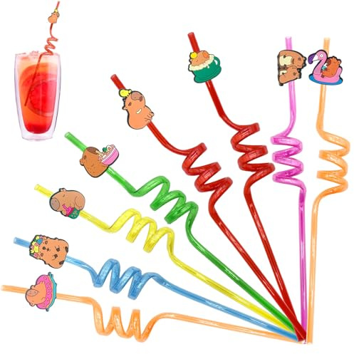 Curly Straws, 8 Pcs Capybara Curly Straws, Cute Hard Drinking Straws, Capybara Animals, Party Supplies Birthday Party Favors Decorations