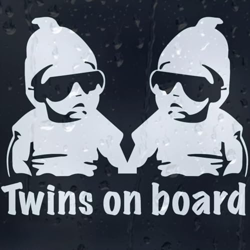 Auto-Aufkleber, Motiv: Zwillinge an Bord, cooles Baby-Design, weißer Vinyl-Aufkleber, 15 cm x 12 cm