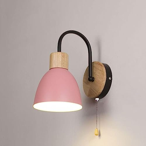 Lampenwandlampen Wandleuchten, Wandlicht nordisch fest verdrahtete Wandleuchte - Holzwandlampe mit Pull -Kette - Schlafzimmer Nachttafel Beleuchtungswand Montierlicht für Lernraum, Flur, F -Blackblau